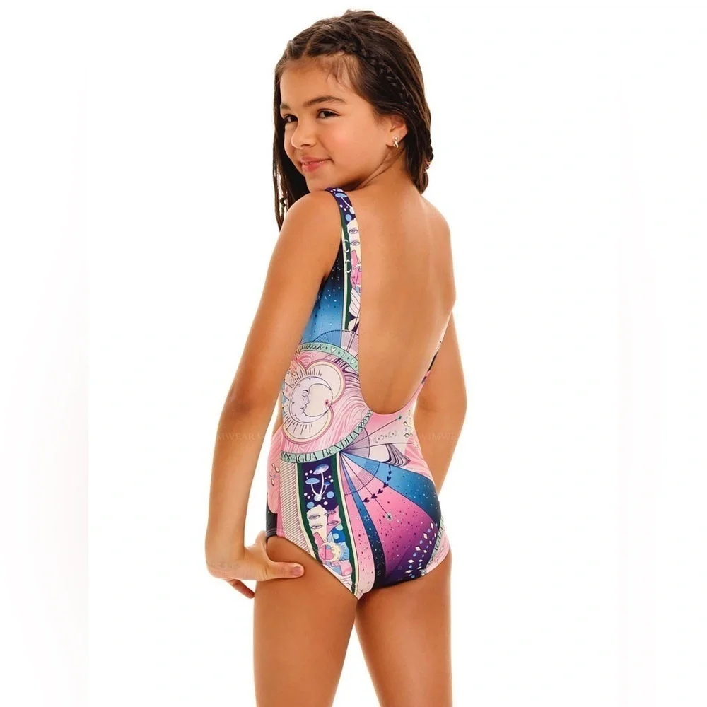 NWT Agua Bendita Iliana Eter One Piece Swimsuit Pink Celestial Girls Size 2